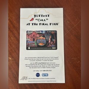 Commemorative 1998 NCAA Final Four GTE Pre Paid Phone Card Kentucky Wildcats
